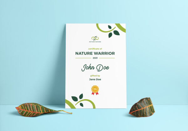 Return2Nature - Handmade paper Nature Warrior certificate